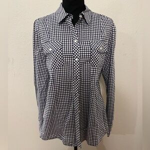 Banana Republic Women's Long Sleeve Navy And White Gingham Button Up Size L